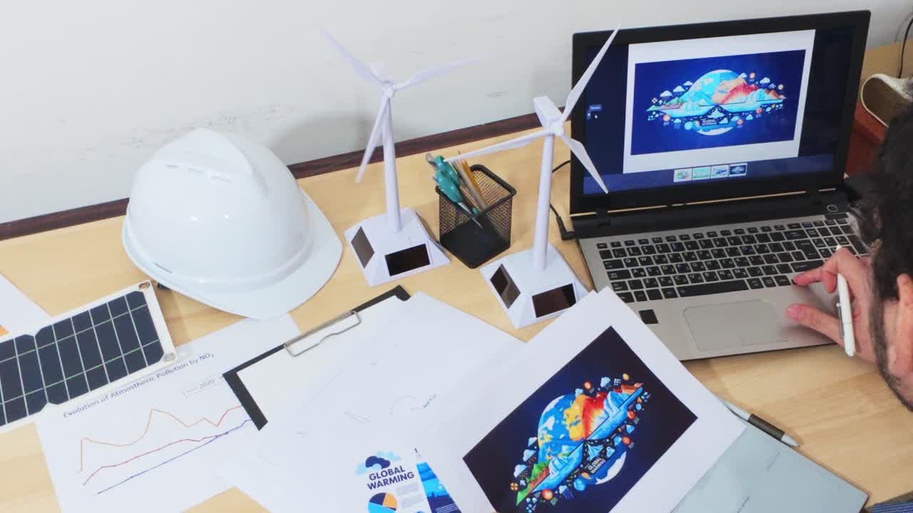 Environmental Scientist Analyzing Pollution Data and Illustrations