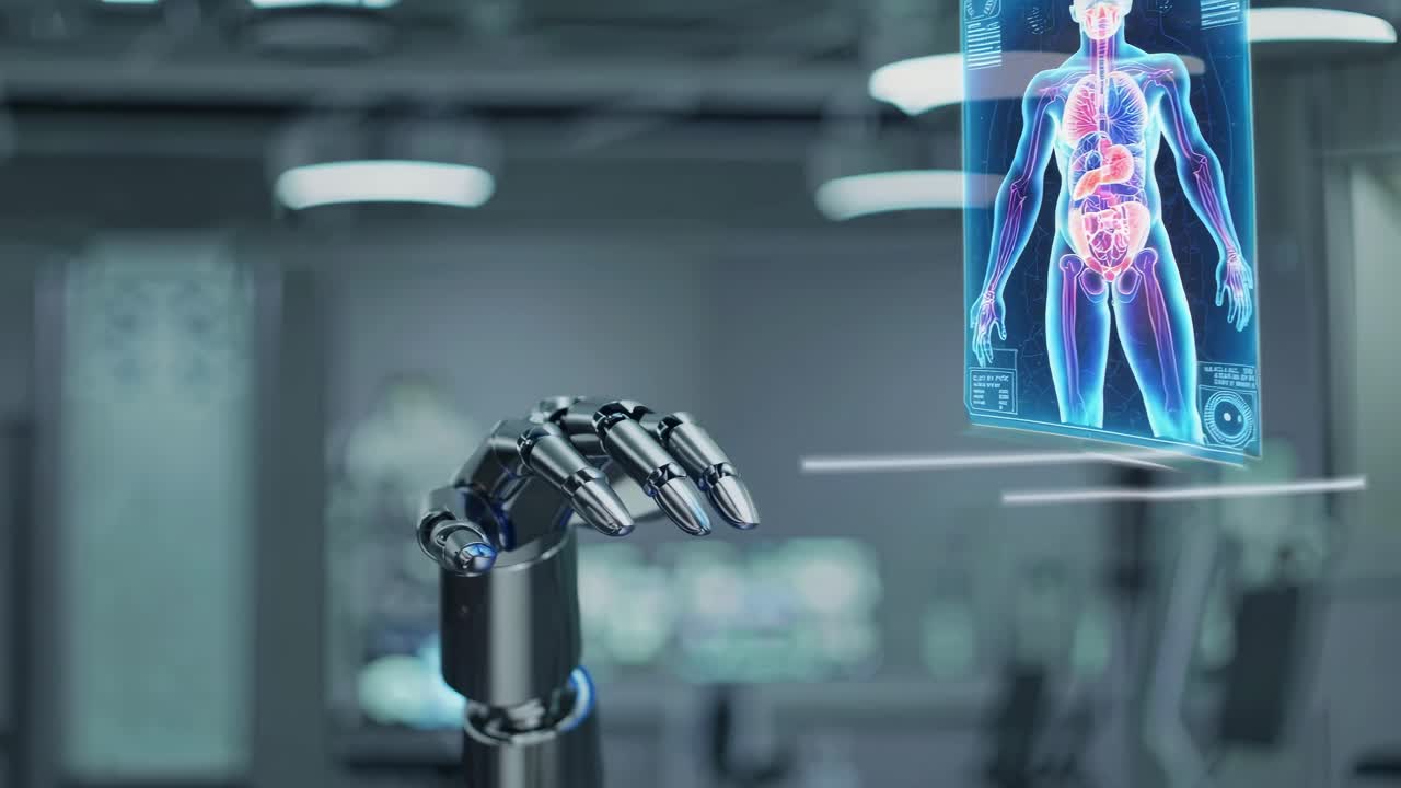Robot Arm Interacting with a Digital Human Body Display