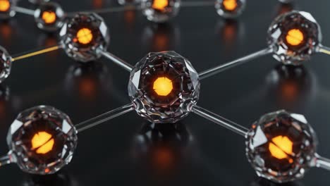 a close-up exploration of a revolutionary molecular structure featuring intricate crystalline shapes illuminated with radiant energy highlights