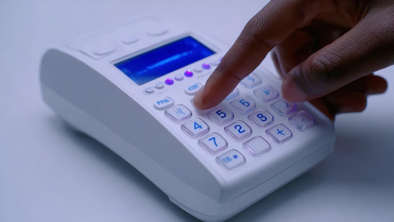 A close-up look at a user dialing a number on a modern telephone, highlighting the technology's interaction as time displays on the screen and the user's engagement with communication
