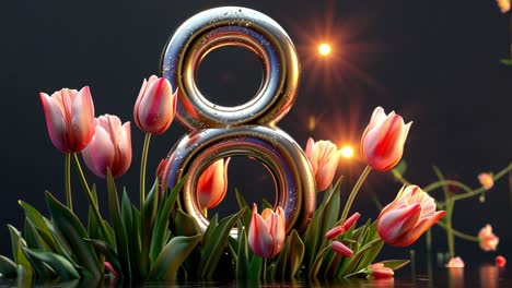 international women's day celebration with tulips and metallic number 8