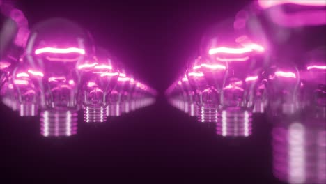 filas de bombillas rosadas brillantes