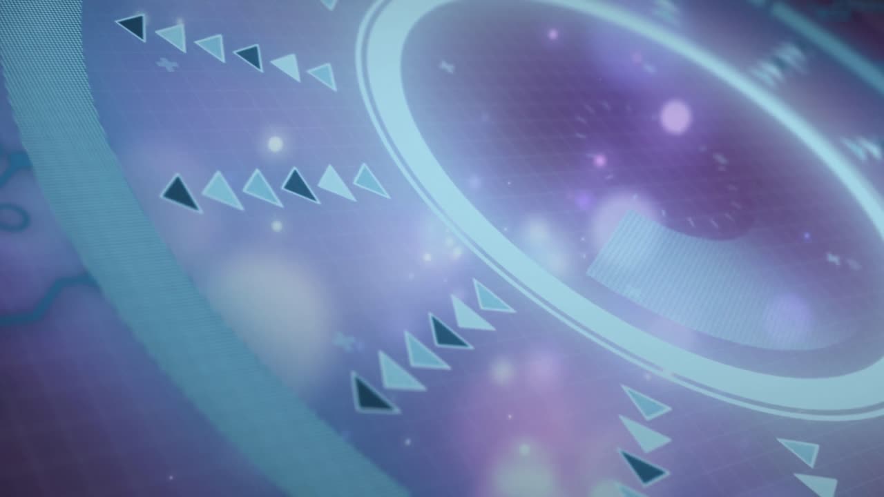 보라색 그리드 위를 스캔하는 스코프의 애니메이션