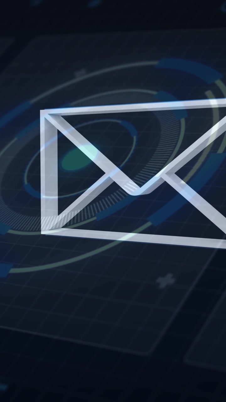 Digital animation of multiple message icons floating against round scanner on blue background