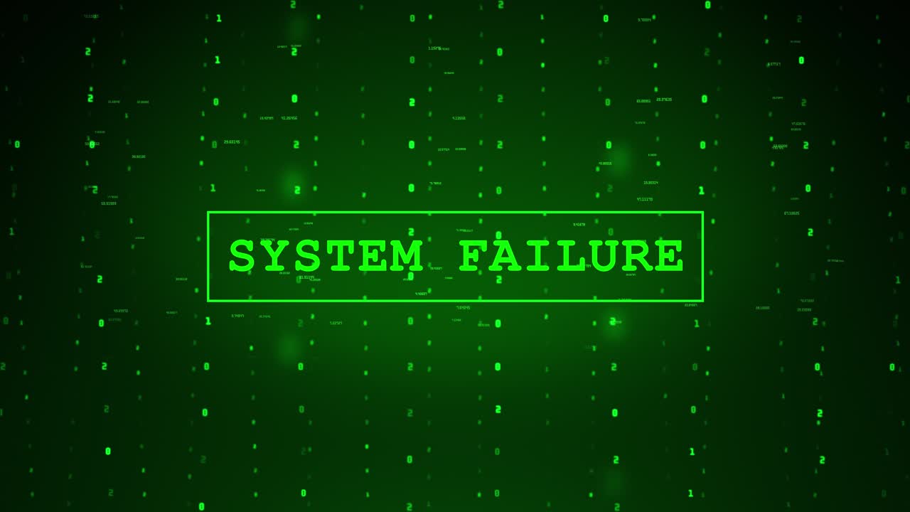 System failure error message flashing on screen animation computer hacking attack computer system