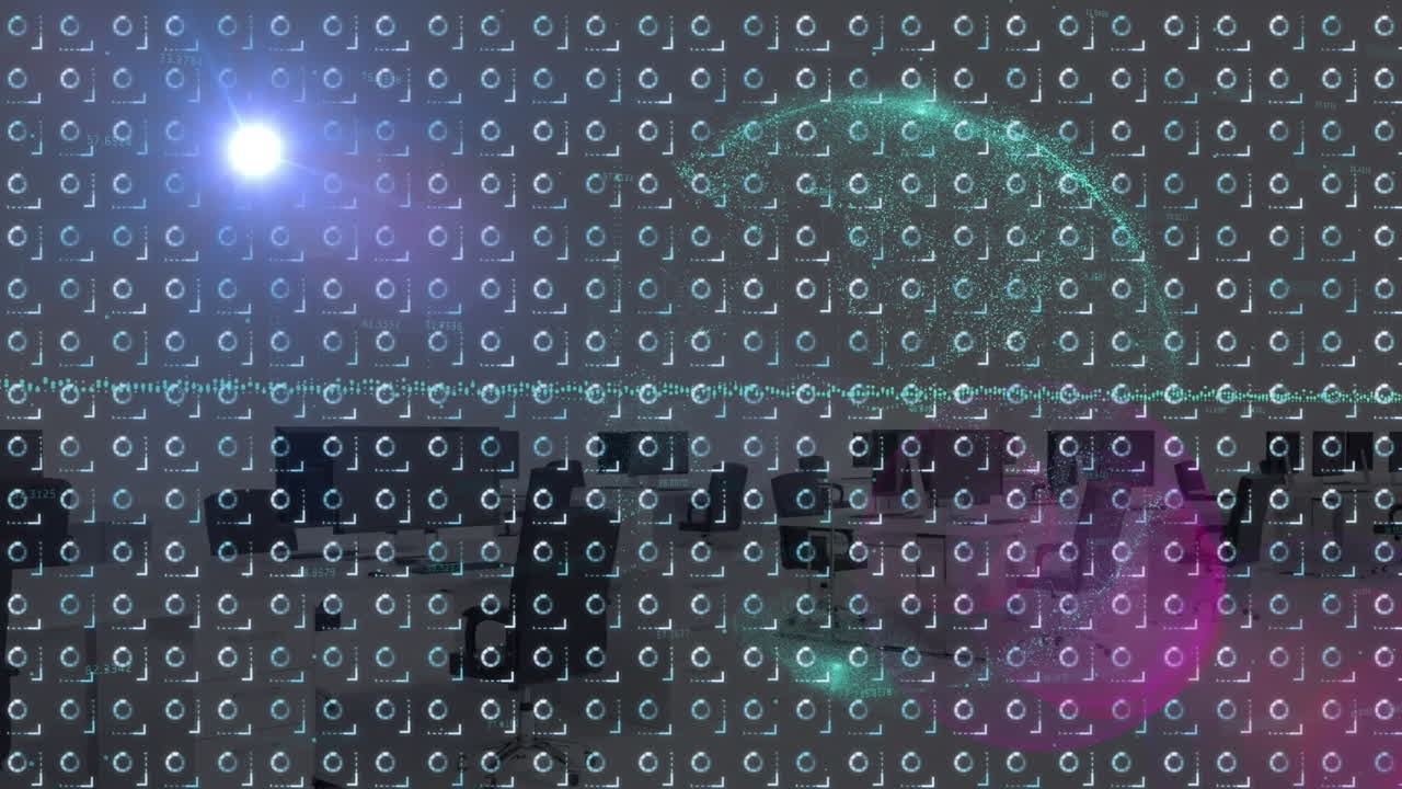 모양의 애니메이션과 금융 데이터 처리 및 사무실에 대한 빛 트레일