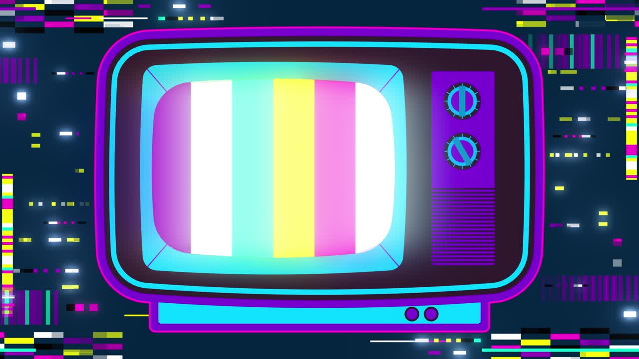 Retro tv with glitch effect. Abstract neon background animation. VJ loop