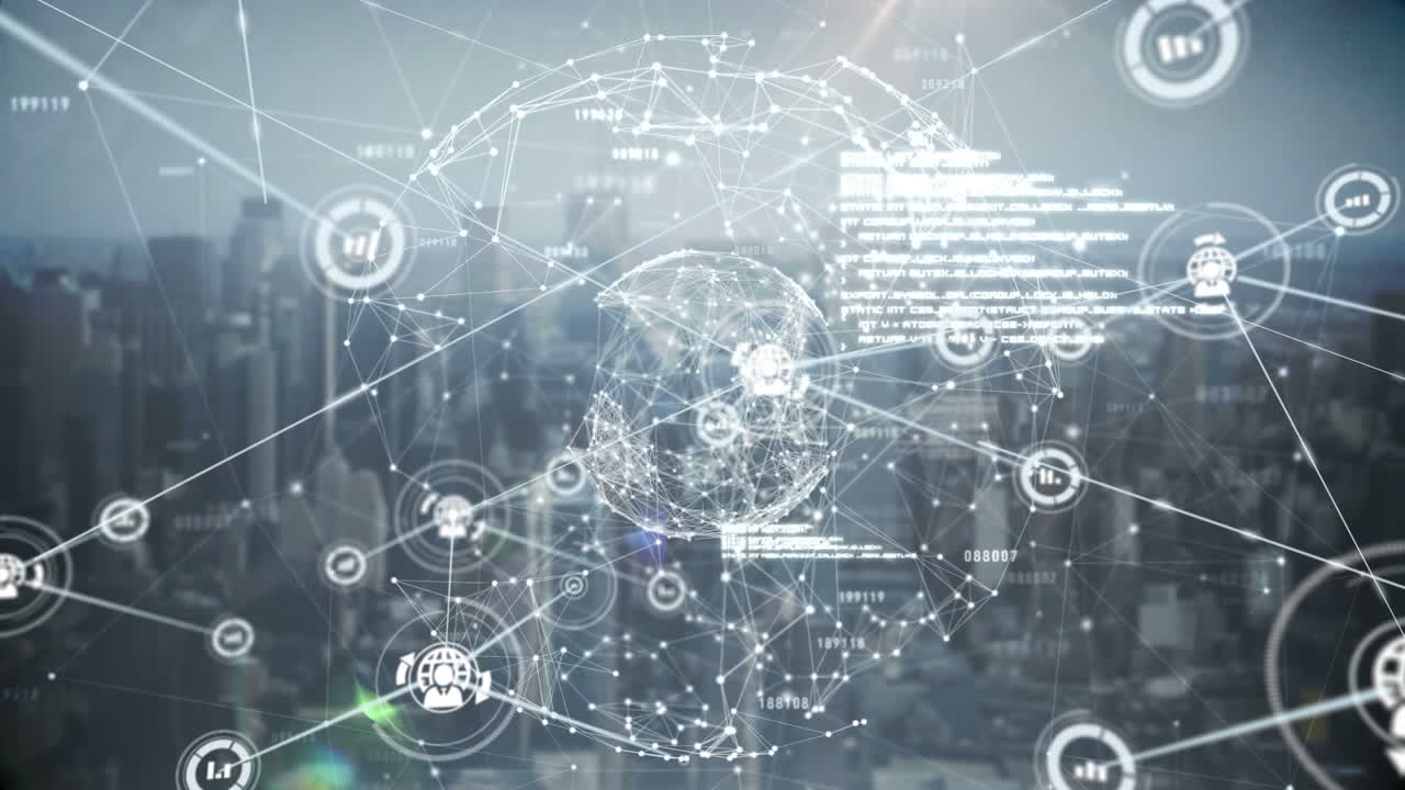 Connectors moving on cityscape background