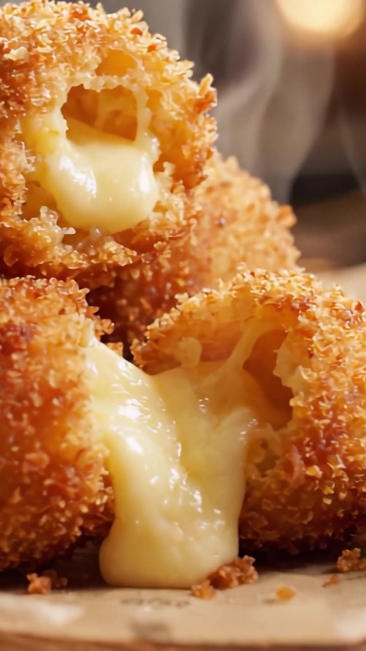 Golden, Crispy Cheese Balls Dripping with Melted Goodness Served with Tangy Sauce and Garnished with Fresh Herbs for an Irresistible Snack Experience