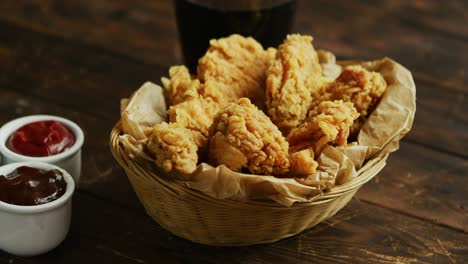 Fried-chicken-wings-near-sauces-and-drink