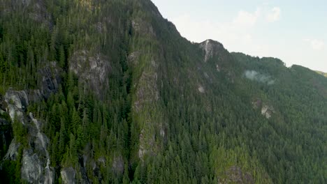 Aerial-view-of-rocky-cliffs-in-Squamish,-BC,-Canada