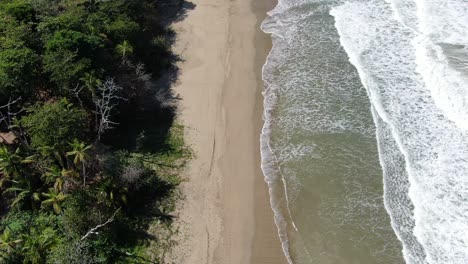 Vista-De-Drones-En-La-Playa-De-Costa-Rica-Que-Muestra-El-Mar,-La-Costa-Y-El-Bosque.