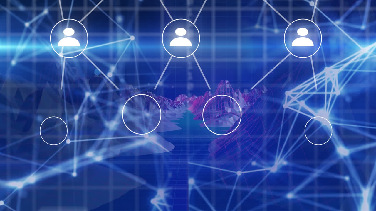 Animation of digital icons, connections and data processing