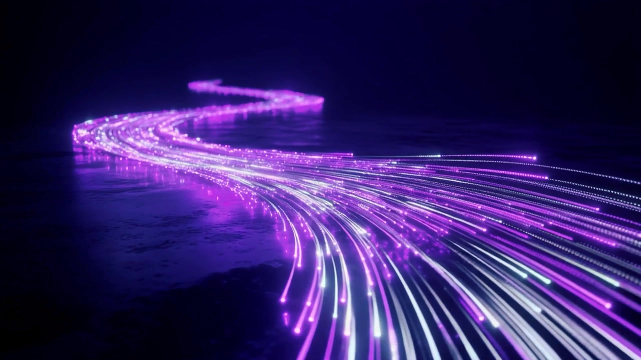 Flusso astratto di dati in fibra ottica viola luminosi