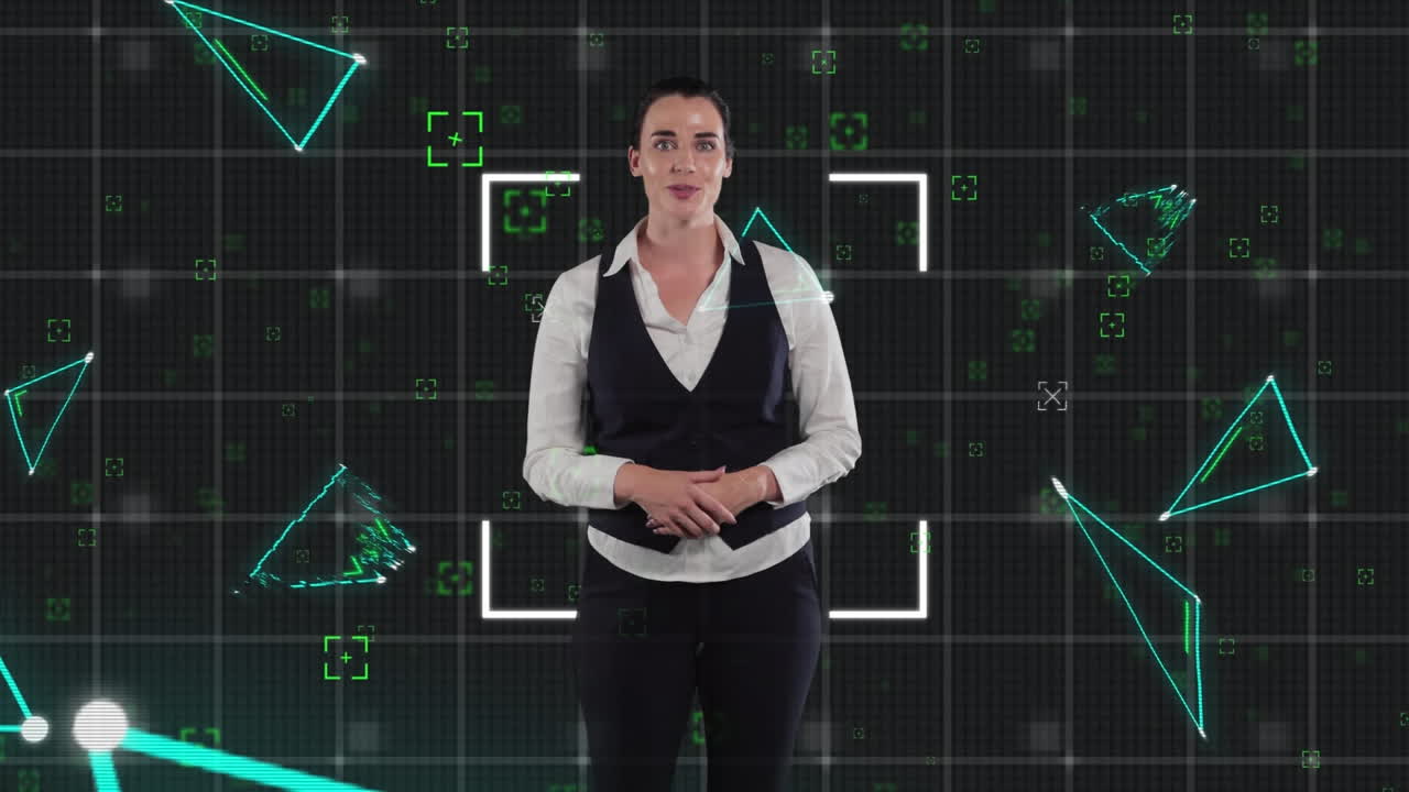 анимация деловой женщины над математической обработкой данных