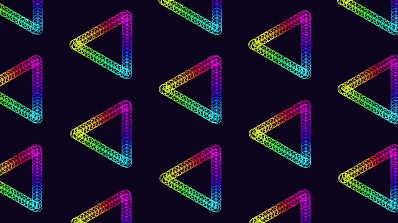 patrón de triángulos de anillos de arco iris en degradado negro