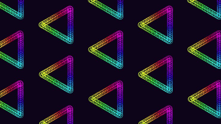 Triangles pattern from rainbow rings on black gradient