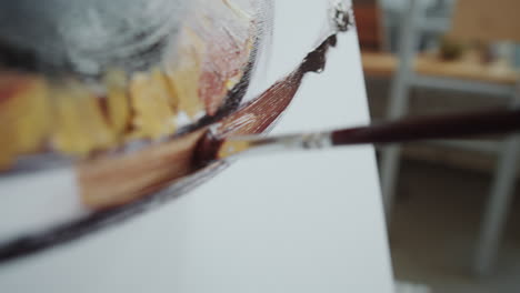 close-up of an artist painting an eye on a canvas