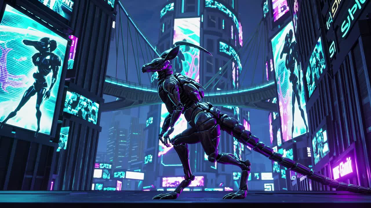 Cyberpunk Creature in Neon City