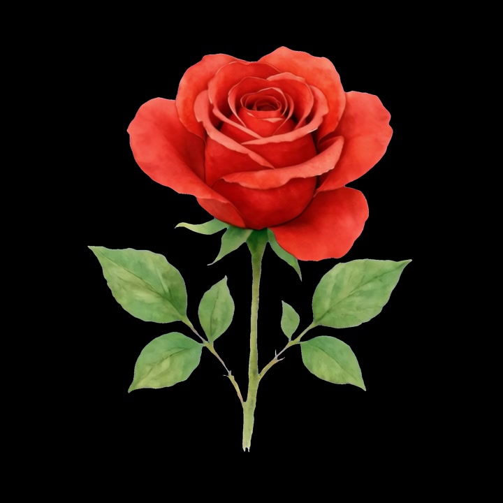 Illustrazione ad acquerello di una singola rosa rossa su sfondo nero