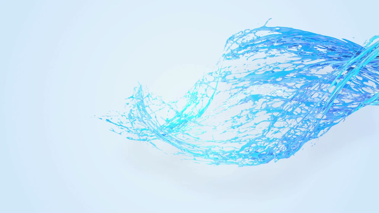 4k splash azul se mueve más allá de la cámara en cámara lenta. animación 3d con luma matte como canal alfa para la simple sustitución del fondo debajo del líquido. para cortar un splash use luma matate. 46