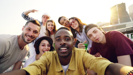 friends having fun on a rooftop