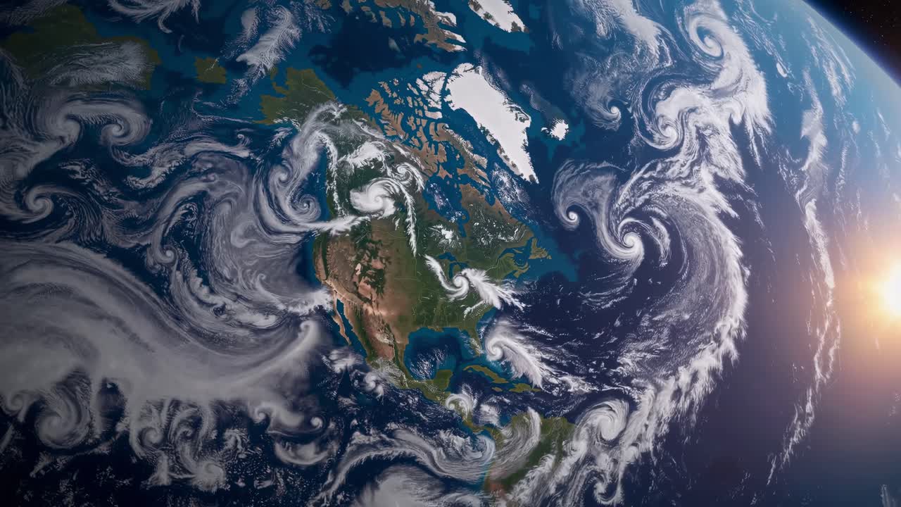 A stunning video concept of Earth from space, showcasing swirling clouds and continents
