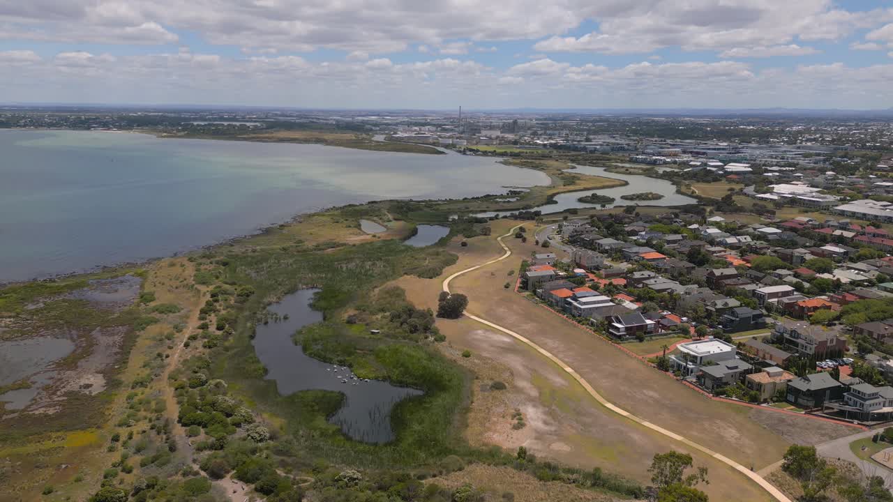 Aerial footage of Williamstown and the Jawbone Nature Conservation Reserve.