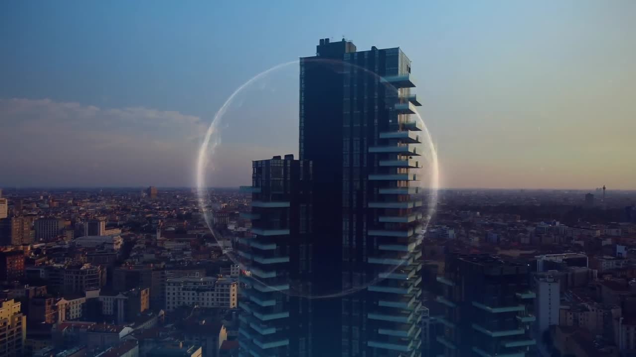 animación del círculo sobre el paisaje urbano