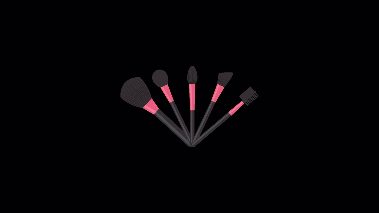 Flat Design Animation of Makeup Brushes on Black Background