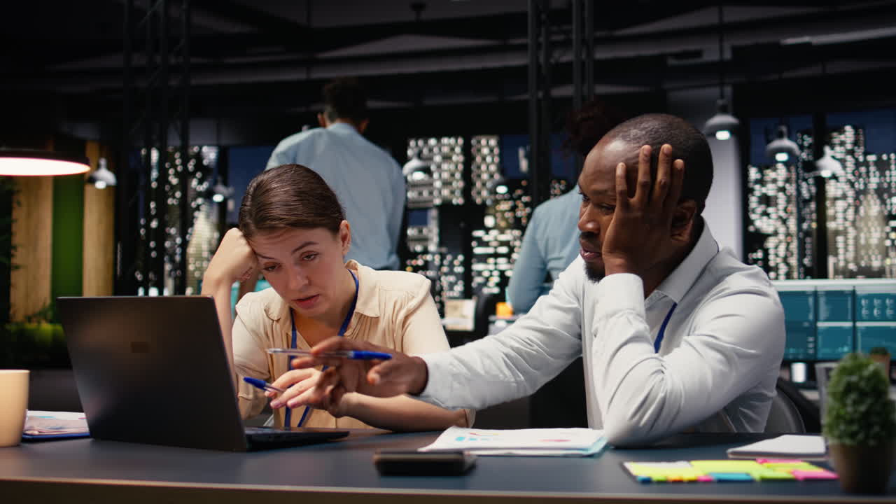 Diverse workers team being exhausted and disappointed with missing deadline