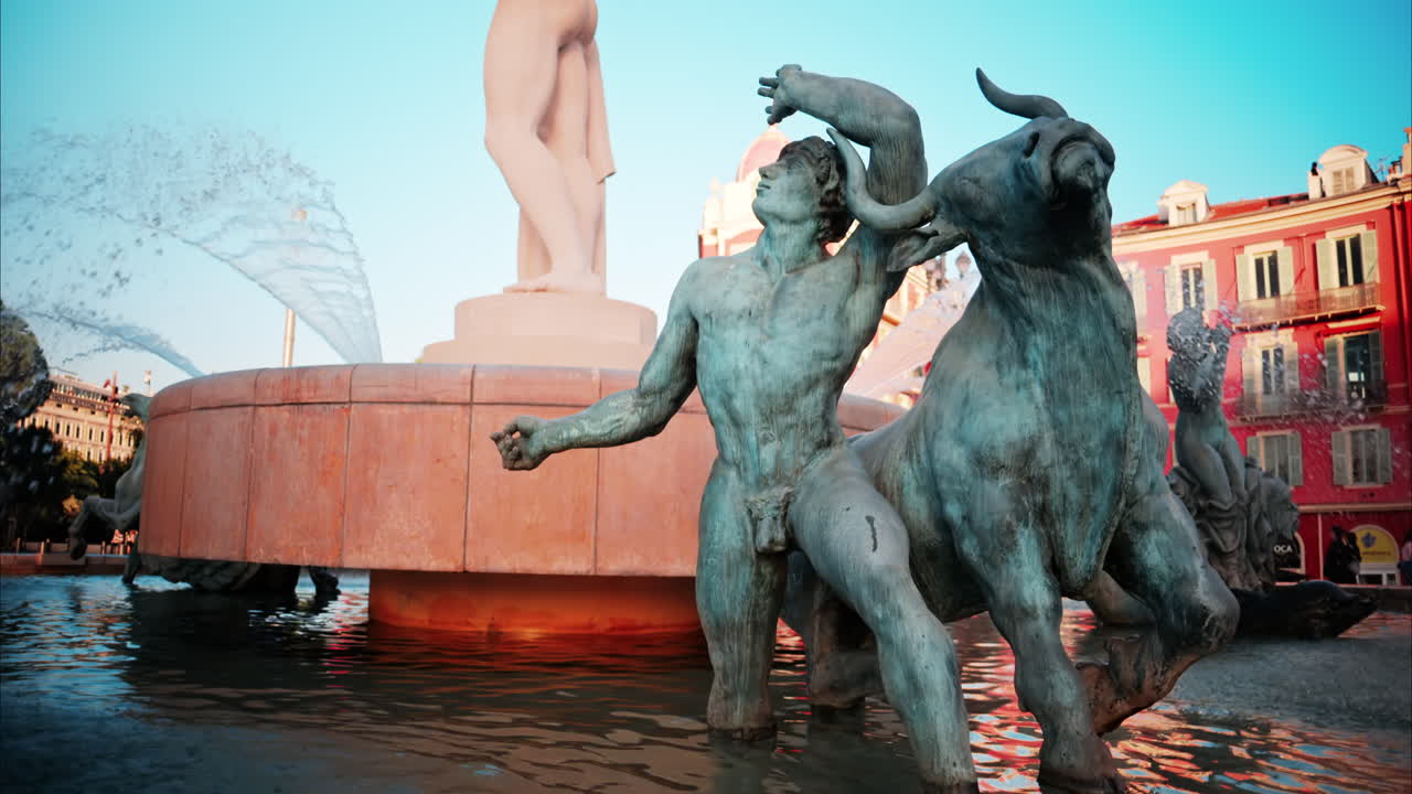 Nice, France - October 8, 2024: View of the Fontaine du Soleil at Place Massena in daylight