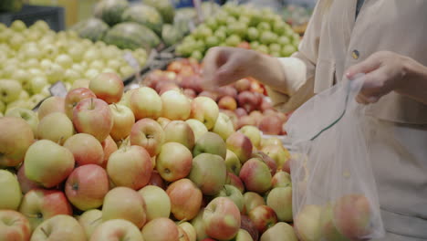 woman shopping for apples at a grocery store