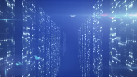 animación del procesamiento de datos y la información digital que fluye a través de una red de servidores informáticos