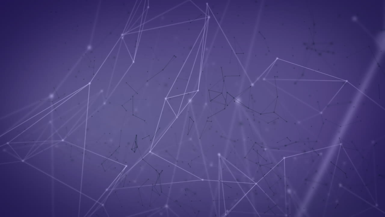 animación de la red de conexiones con puntos brillantes sobre fondo púrpura