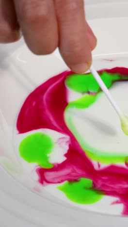 vibrant colors react and swirl in milk