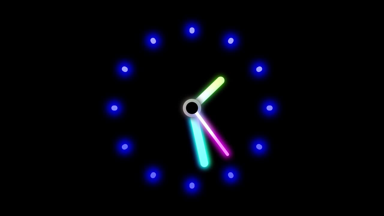 reloj colorido azul movimiento de fondo oscuro animado