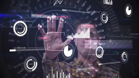animación de procesamiento de datos digitales sobre empresarios caucásicos y servidores informáticos