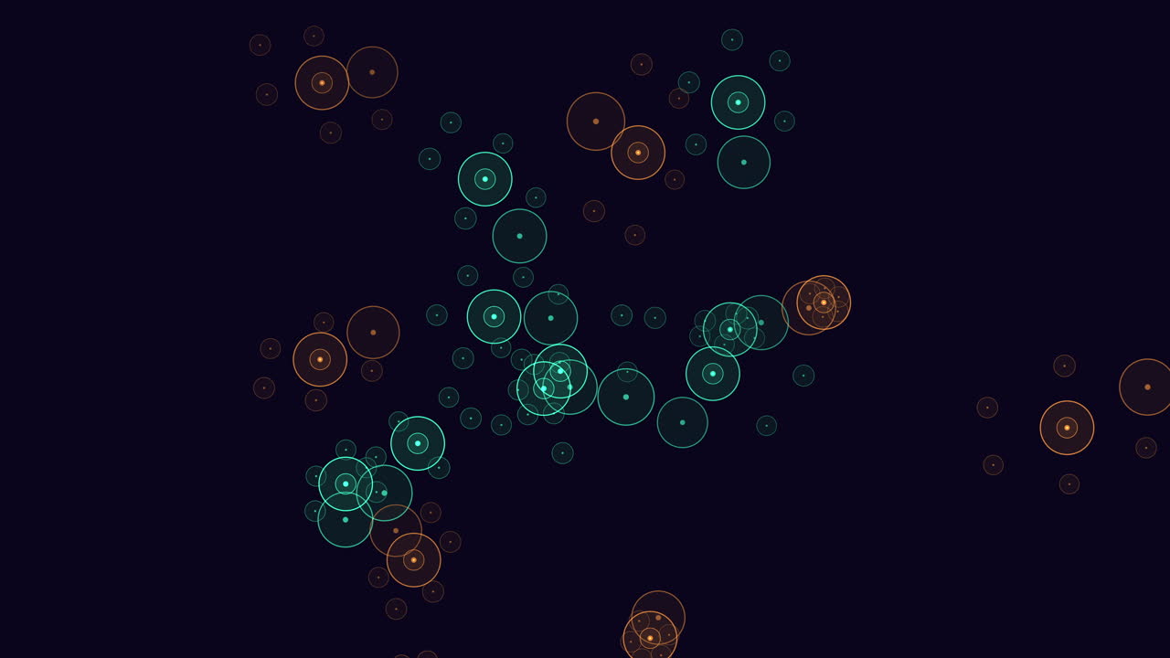 anillos de neón geométricos simples en movimiento con puntos en degradado negro