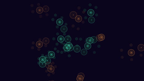 motion simple geometric neon rings with dots on black gradient