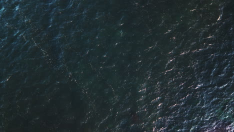 Drone-top-down-static-view-of-Atlantic-Ocean-deep-dark-blue-water-glistening-on-wave-tops