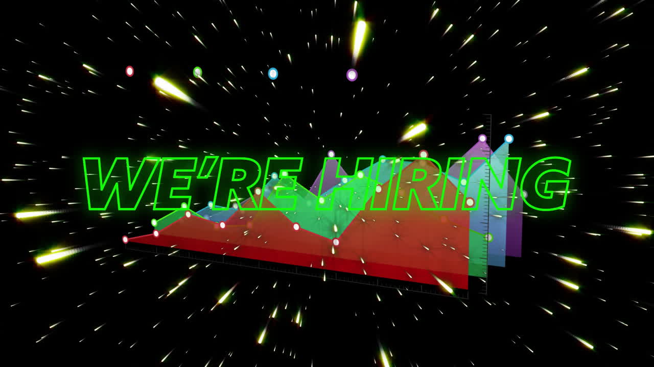 우리는 별이 있는 배경으로 다채로운 바와 선 그래프를 통해 텍스트 애니메이션을 고용하고 있습니다.