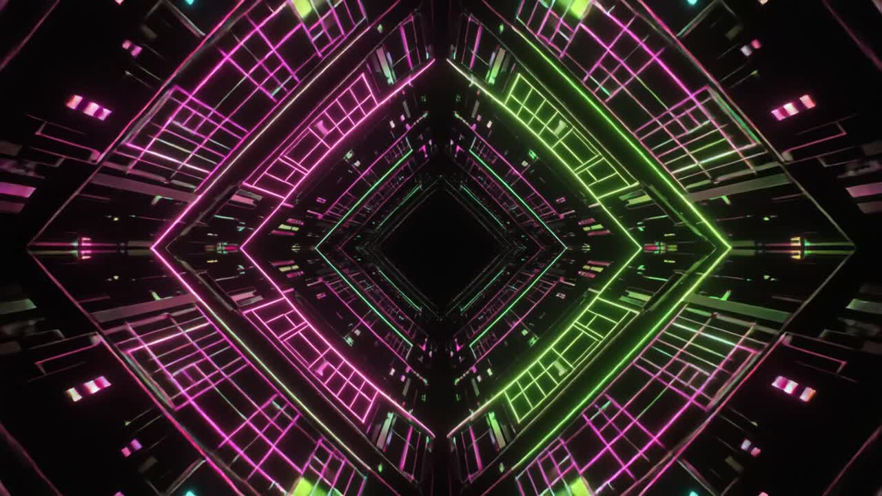 Loop Continuo di un Tunnel a Griglia al Neon Futuristico
