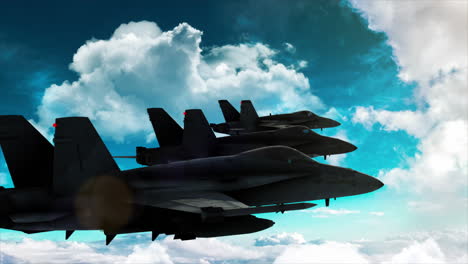 4k aerial three f18 hornet flying in formations and rolling left