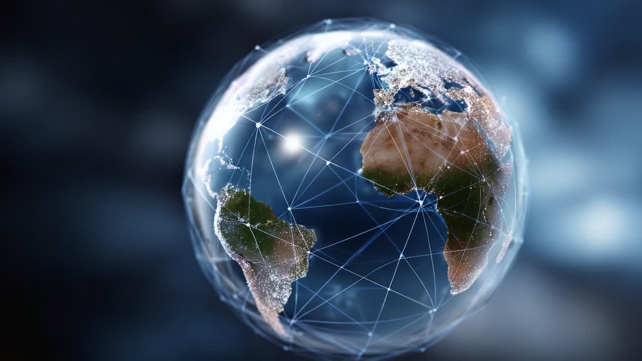 Dynamic Visualization of Earth with Network Connections Showcasing Global Interconnectivity and Geographic Features in Stunning Detail