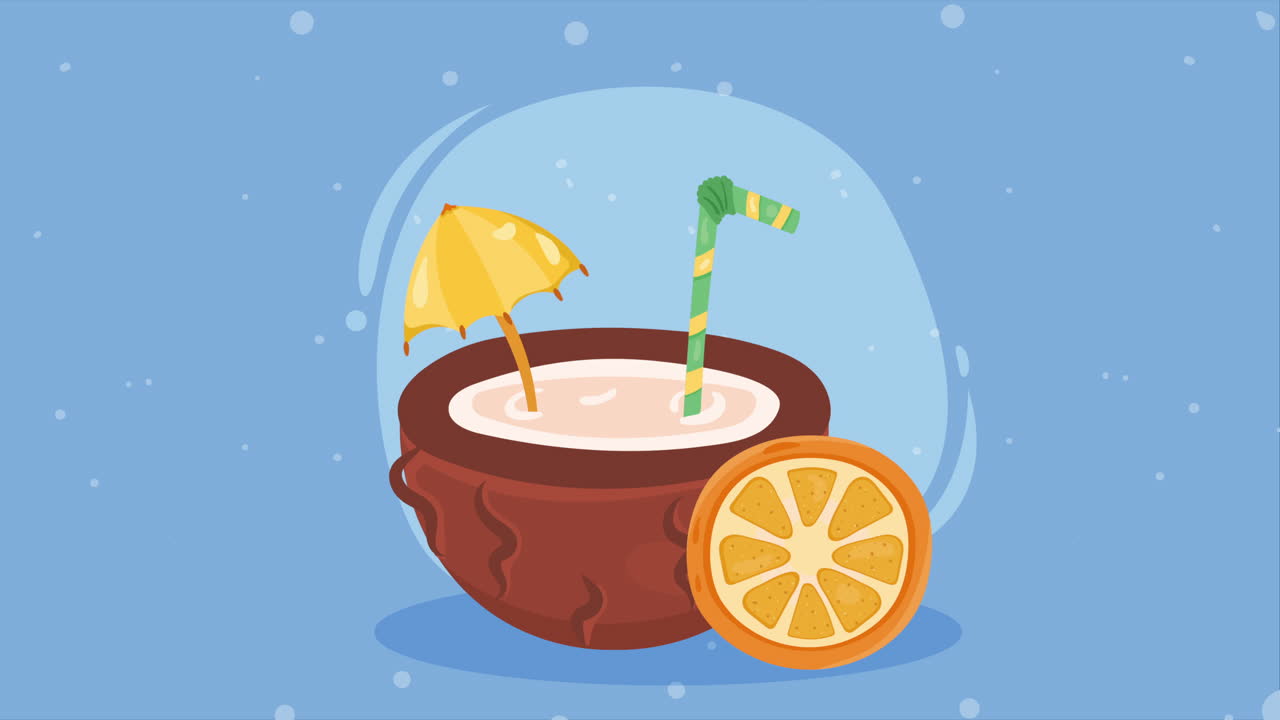 animación de una bebida de cóctel de coco fresco