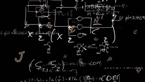 Animation-of-moving-mathematical-formulas-on-dark-background