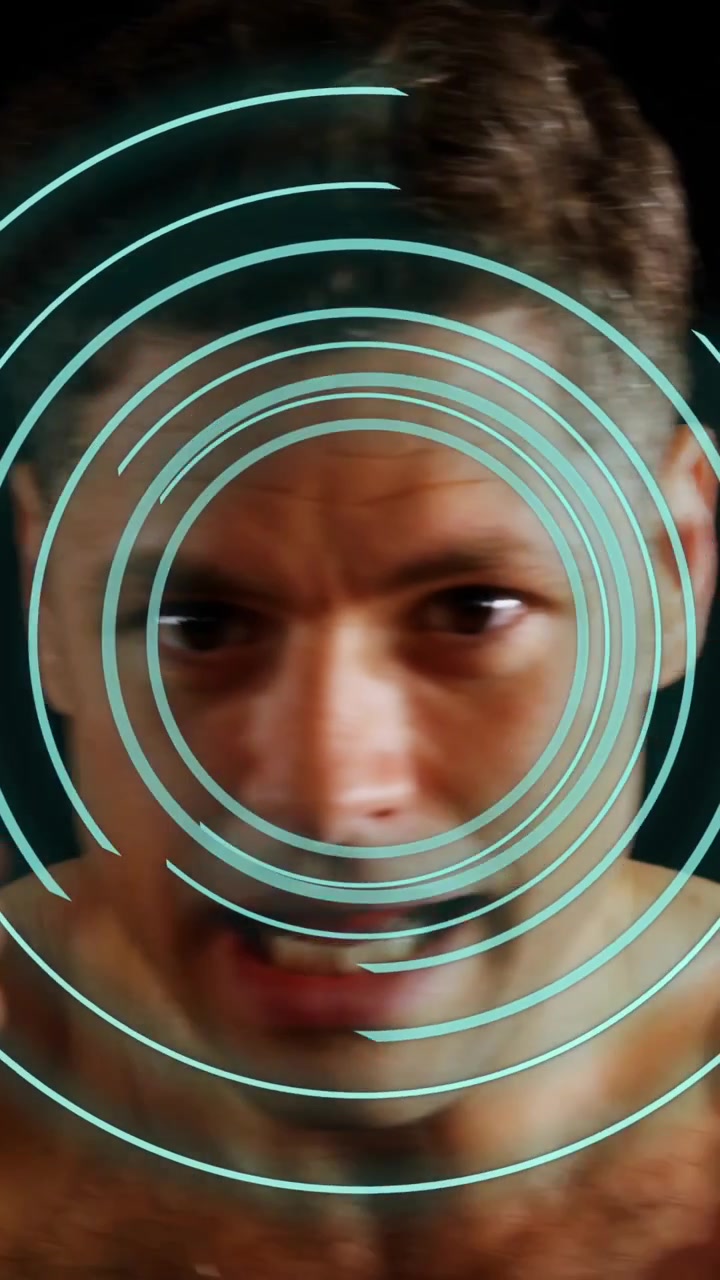 Animation of scope scanning over caucasian male boxer punching