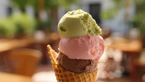 delicious multi-scoop ice cream cone