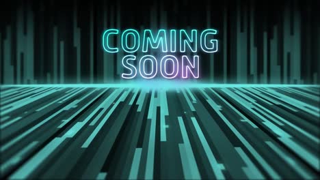 animation of coming soon neon text over green light trails